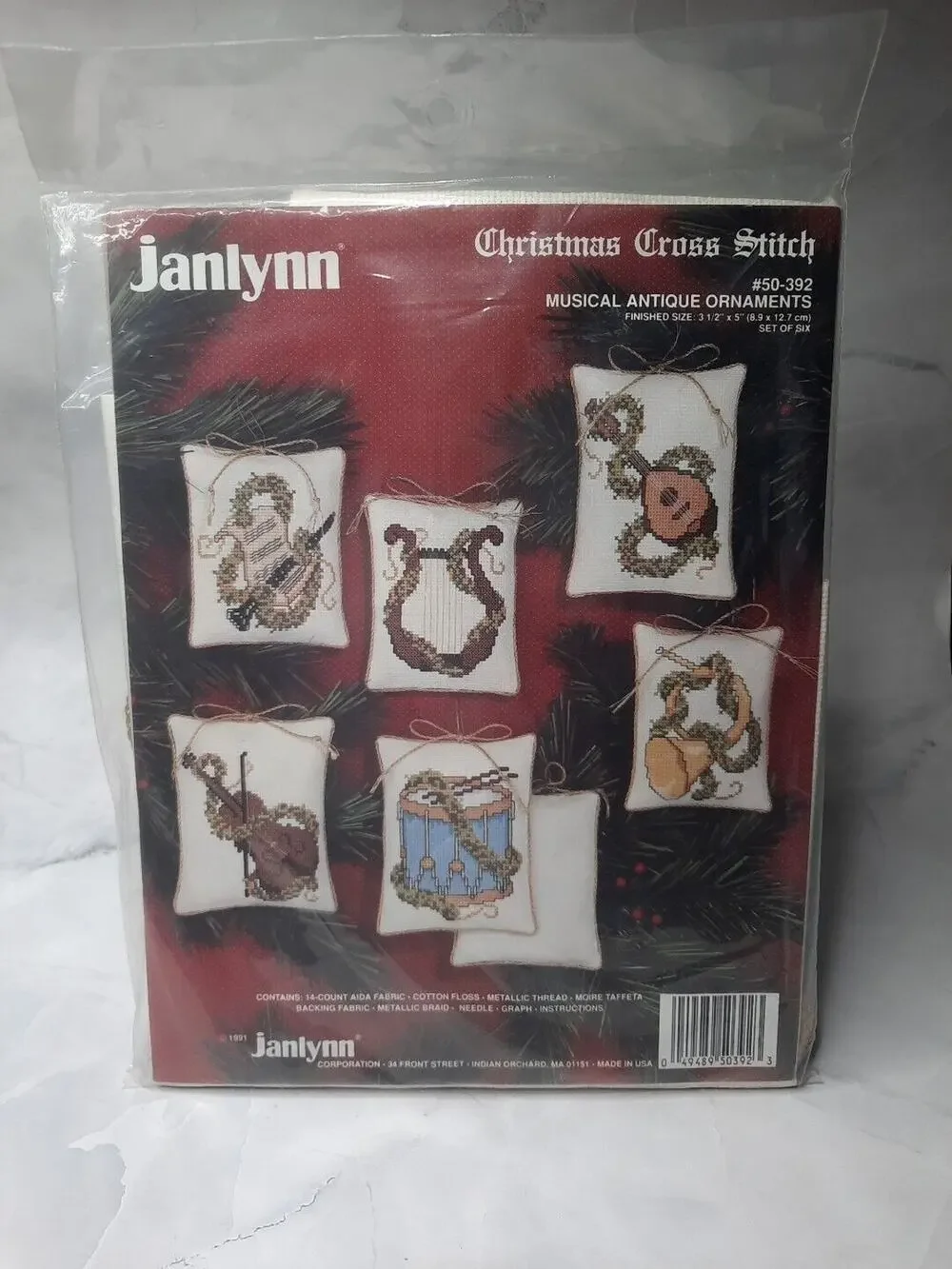 Vintage Janlynn Christmas Cross Stitch Kit Musical Antique Ornaments 50-392